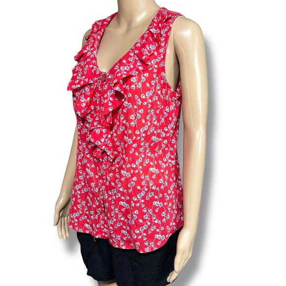 Edme & Esyllte Anthropologie Floral Ruffle Blouse Top Button Down V Neck Red 12 - Picture 6 of 10